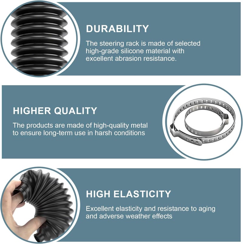 PLALEI Car Tie Rod Boot Kit, Steering Rack and Pinion Tie Rod Boots, Dustproof Silicone Bellow Boot with 2Pcs Gaiter Pinion Boots, 4Pcs Clamps & 6Pcs Cable Ties, Universal Car Accessories - Image 3